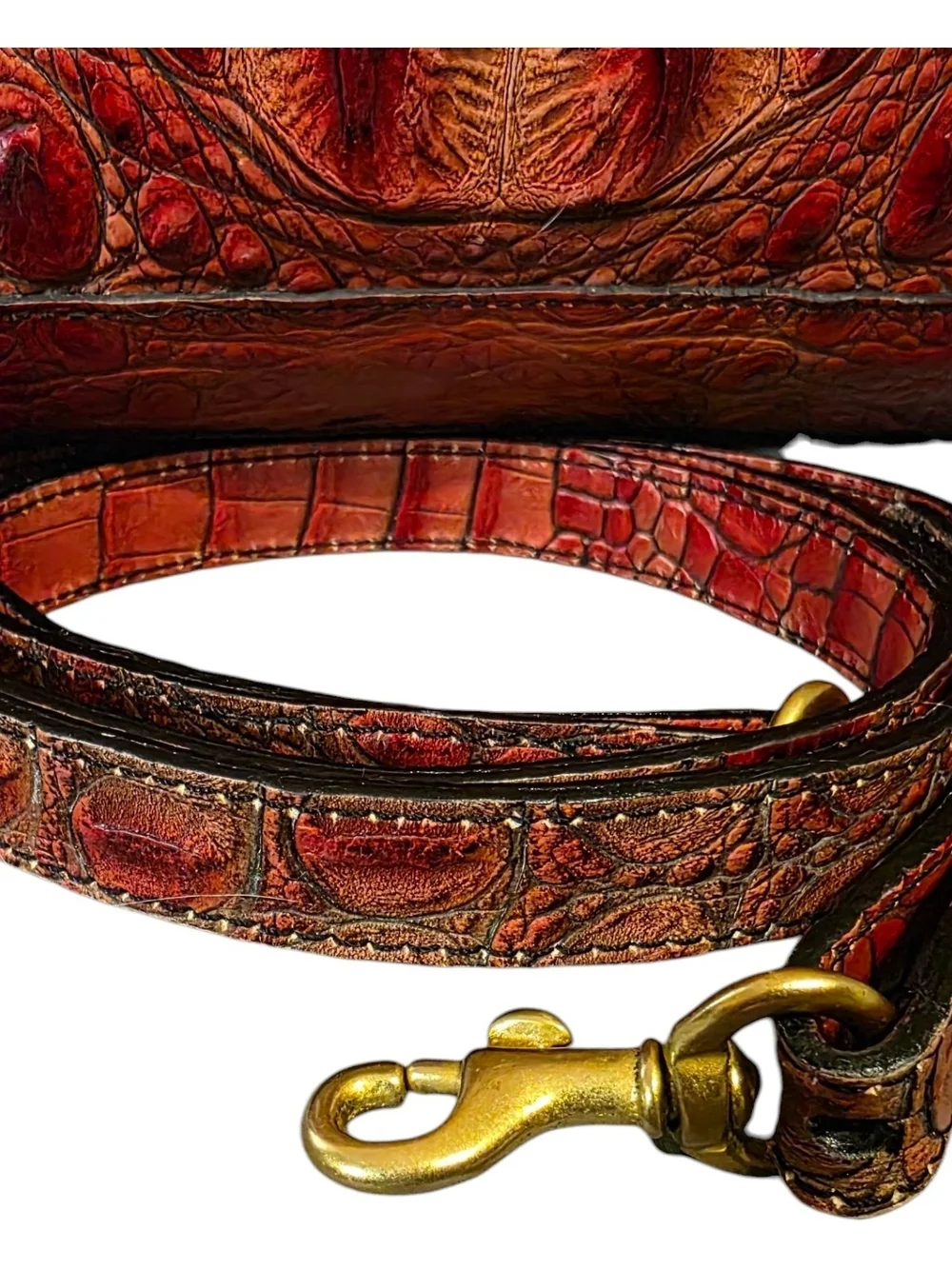 Brahmin Red Crocodile-Embossed Leather Satchel/Crossbody Bag - GUC